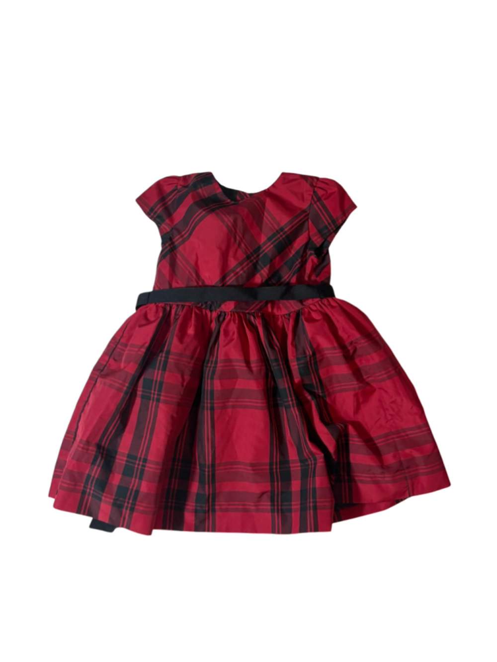 Ralph Lauren Girls Red Plaid Holiday Dress 24 Months Puff Sleeve Bow Christmas